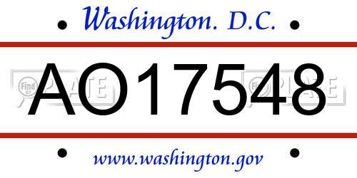 AO17548 District Of Columbia License Plate
