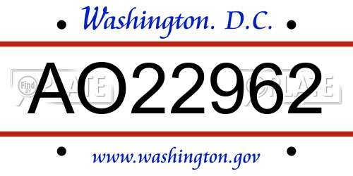 AO22962 District Of Columbia License Plate