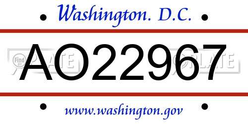 AO22967 District Of Columbia License Plate