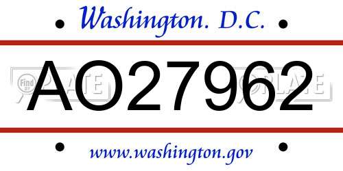 AO27962 District Of Columbia License Plate