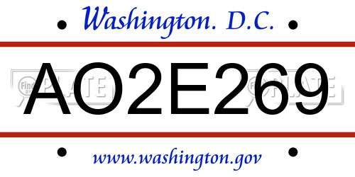 AO2E269 District Of Columbia License Plate