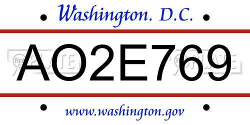 AO2E769 District Of Columbia License Plate