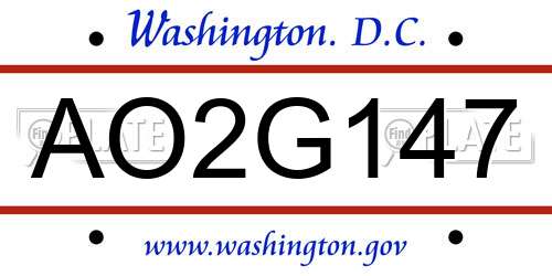 AO2G147 District Of Columbia License Plate