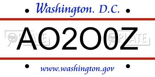 AO2O0Z District Of Columbia License Plate