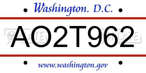 AO2T962 District Of Columbia License Plate