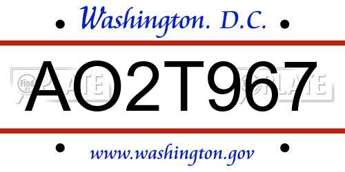 AO2T967 District Of Columbia License Plate