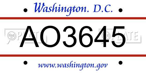 AO3645 District Of Columbia License Plate