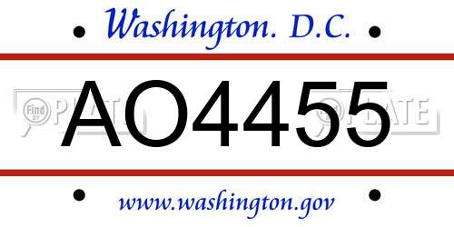AO4455 District Of Columbia License Plate