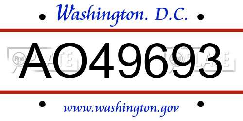 AO49693 District Of Columbia License Plate