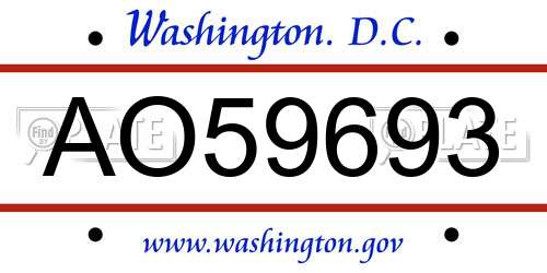 AO59693 District Of Columbia License Plate