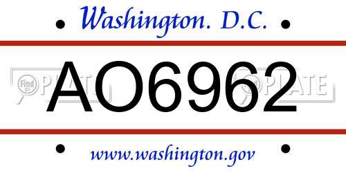 AO6962 District Of Columbia License Plate