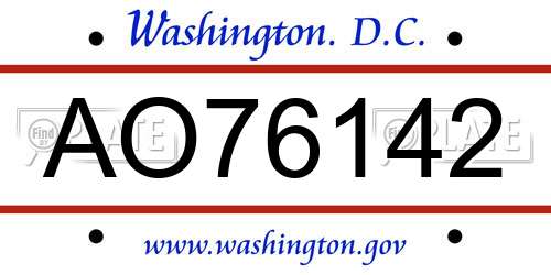AO76142 District Of Columbia License Plate