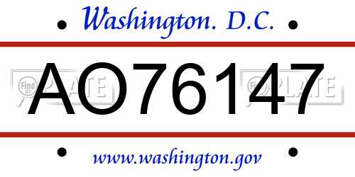 AO76147 District Of Columbia License Plate
