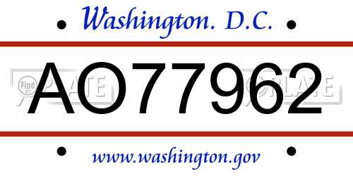 AO77962 District Of Columbia License Plate