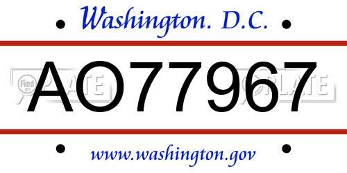 AO77967 District Of Columbia License Plate