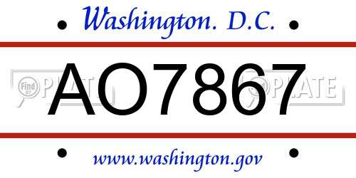 AO7867 District Of Columbia License Plate