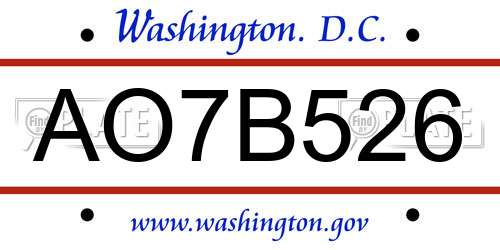 AO7B526 District Of Columbia License Plate
