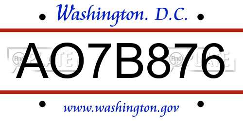 AO7B876 District Of Columbia License Plate