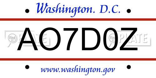AO7D0Z District Of Columbia License Plate