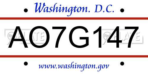 AO7G147 District Of Columbia License Plate