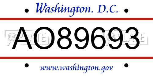 AO89693 District Of Columbia License Plate