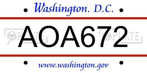 AOA672 District Of Columbia License Plate