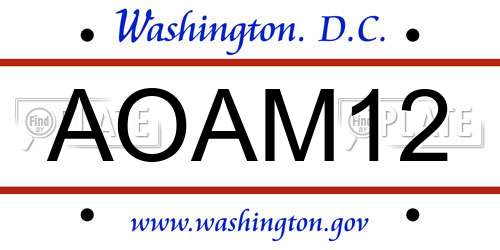 AOAM12 District Of Columbia License Plate
