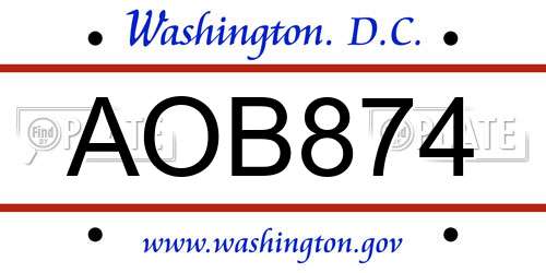 AOB874 District Of Columbia License Plate
