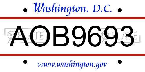 AOB9693 District Of Columbia License Plate