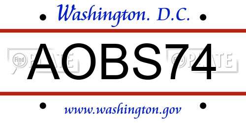 AOBS74 District Of Columbia License Plate