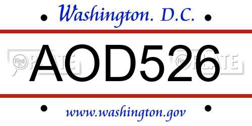 AOD526 District Of Columbia License Plate