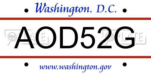 AOD52G District Of Columbia License Plate