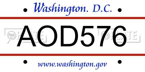 AOD576 District Of Columbia License Plate