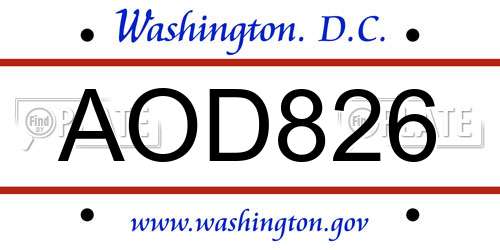 AOD826 District Of Columbia License Plate