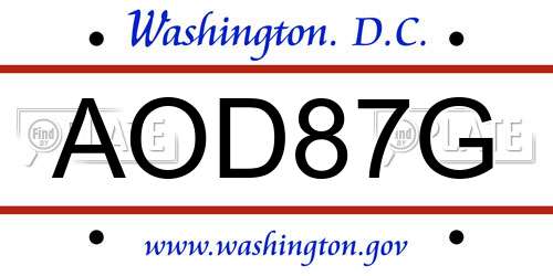 AOD87G District Of Columbia License Plate