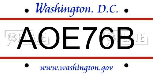 AOE76B District Of Columbia License Plate