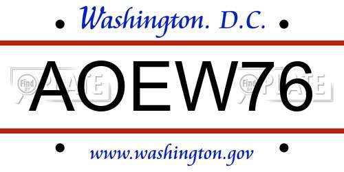 AOEW76 District Of Columbia License Plate