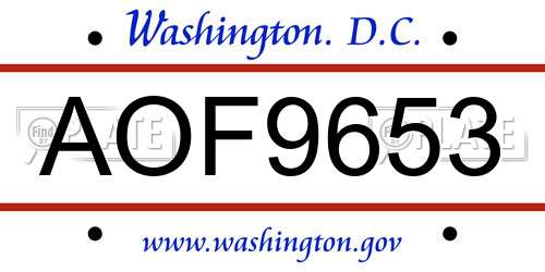 AOF9653 District Of Columbia License Plate