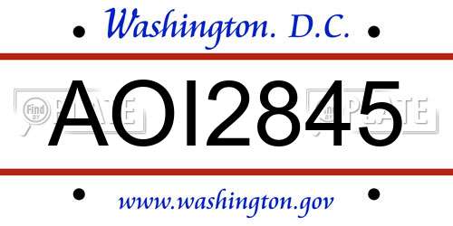 AOI2845 District Of Columbia License Plate