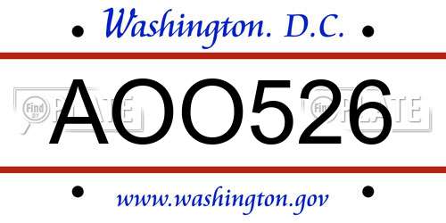 AOO526 District Of Columbia License Plate