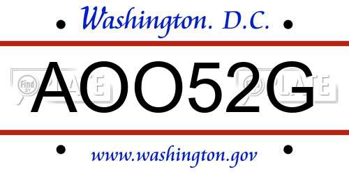 AOO52G District Of Columbia License Plate