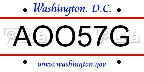 AOO57G District Of Columbia License Plate