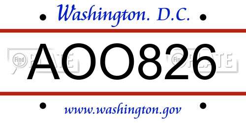 AOO826 District Of Columbia License Plate