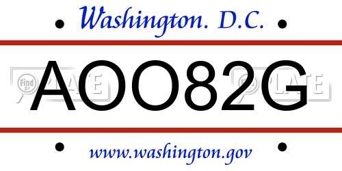 AOO82G District Of Columbia License Plate