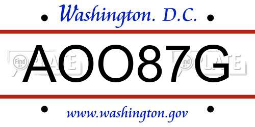 AOO87G District Of Columbia License Plate