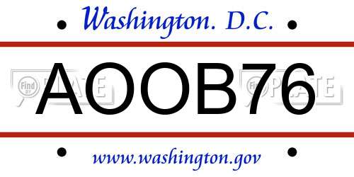 AOOB76 District Of Columbia License Plate
