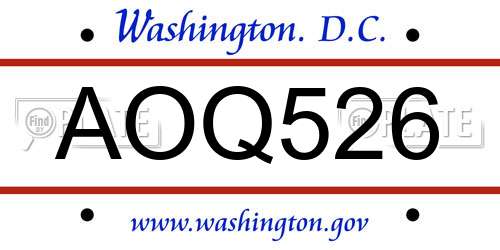 AOQ526 District Of Columbia License Plate