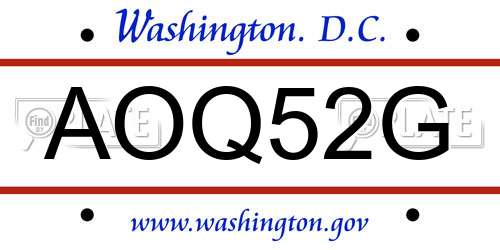 AOQ52G District Of Columbia License Plate