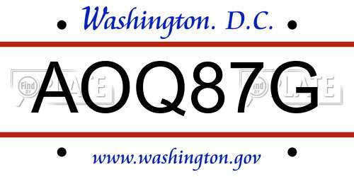 AOQ87G District Of Columbia License Plate