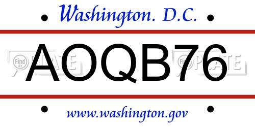AOQB76 District Of Columbia License Plate